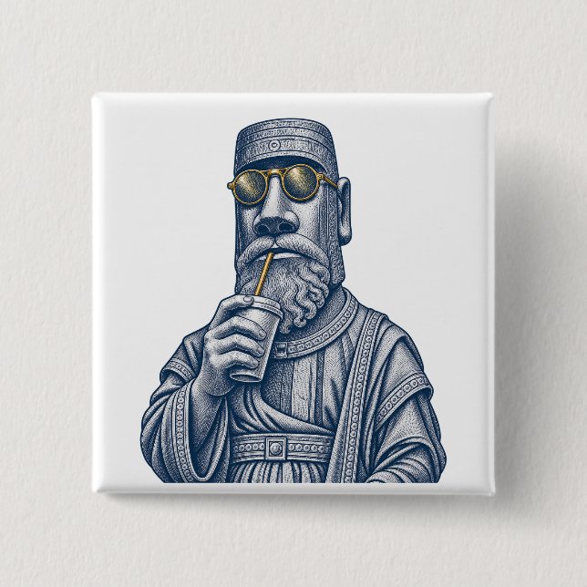 Cool Stone Man Vintage Art Square Button (Front)