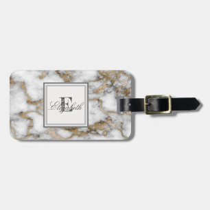 Cool Stone White Gold Marble Texture, Monogram Luggage Tag