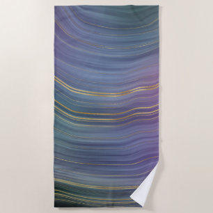 Cool Strata   Beautiful Blue Purple and Gold Agate Beach Towel