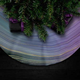Cool Strata   Beautiful Blue Purple and Gold Agate Brushed Polyester Tree Skirt