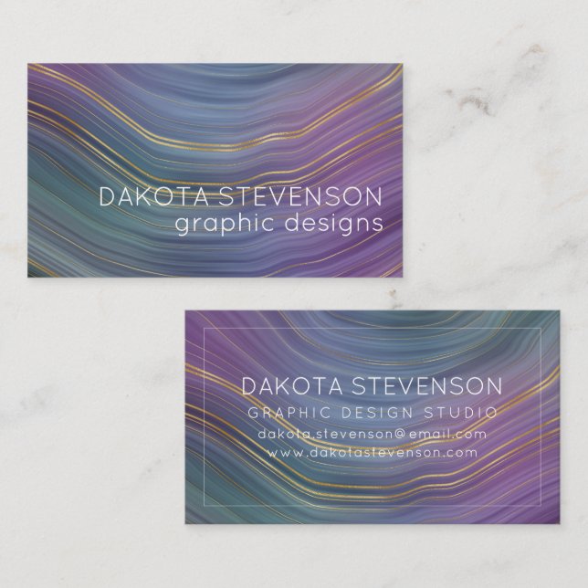 Cool Strata | Beautiful Blue Purple and Gold Agate Business Card (Front/Back)
