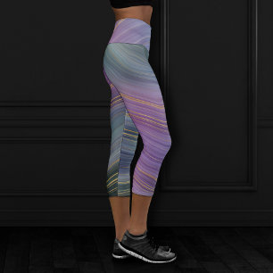 Cool Strata   Beautiful Blue Purple and Gold Agate Capri Leggings