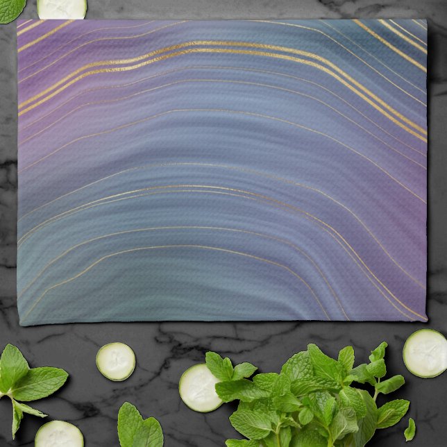 Cool Strata | Beautiful Blue Purple and Gold Agate Tea Towel (Creator Uploaded)