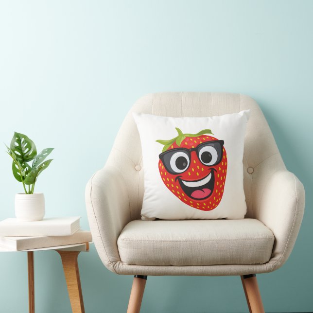 Cool Strawberry Character – Fun Kawaii Fruit Art Cushion (Chair)