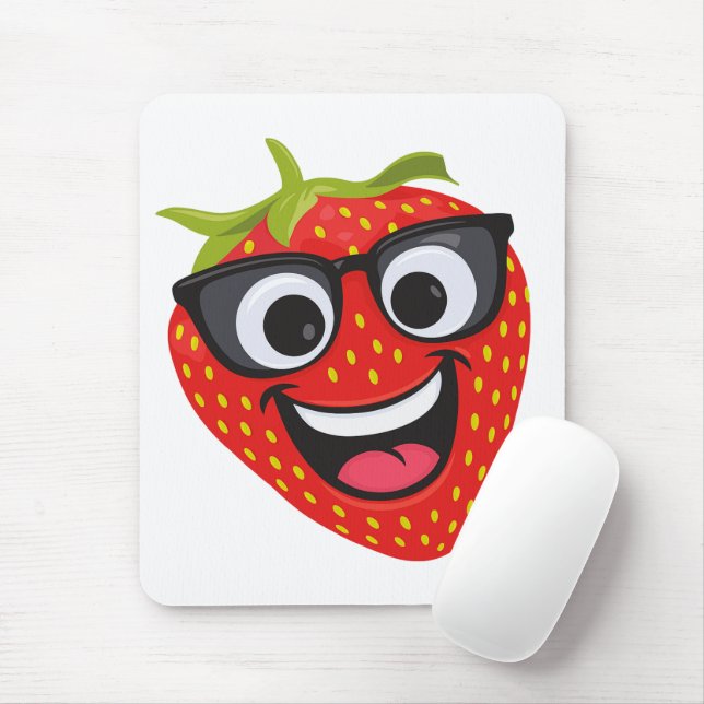 Cool Strawberry Character – Fun Kawaii Fruit Art Mouse Pad (With Mouse)
