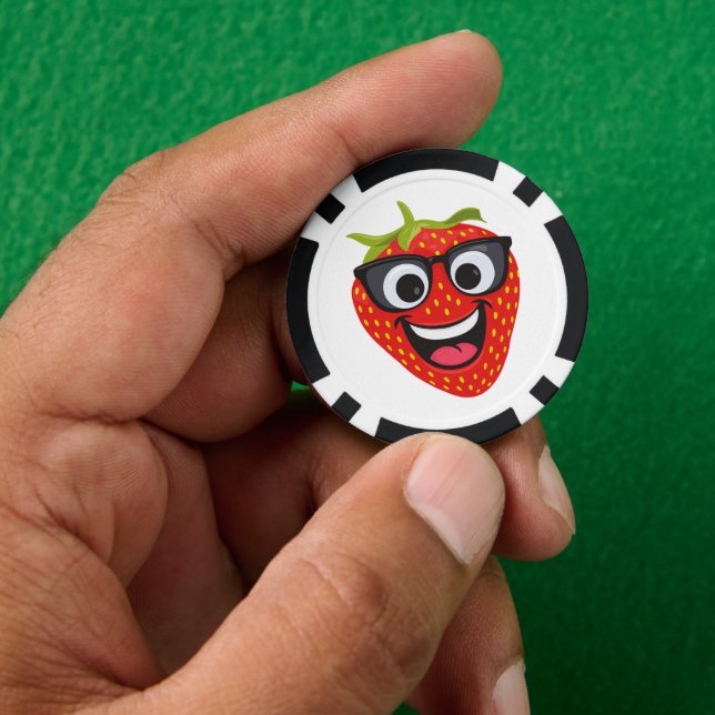 Cool Strawberry Character – Fun Kawaii Fruit Art Poker Chips (Hand)