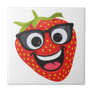 Cool Strawberry Character – Fun Kawaii Fruit Art Tile