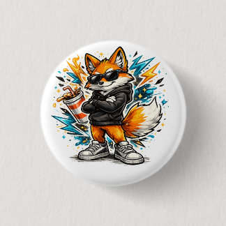 Cool Street Fox T-Shirt | Urban Graffiti Fox with 3 Cm Round Badge