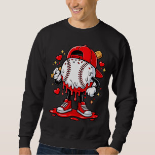 Cool Streetwear Baseball Character With Red Hearts Sweatshirt