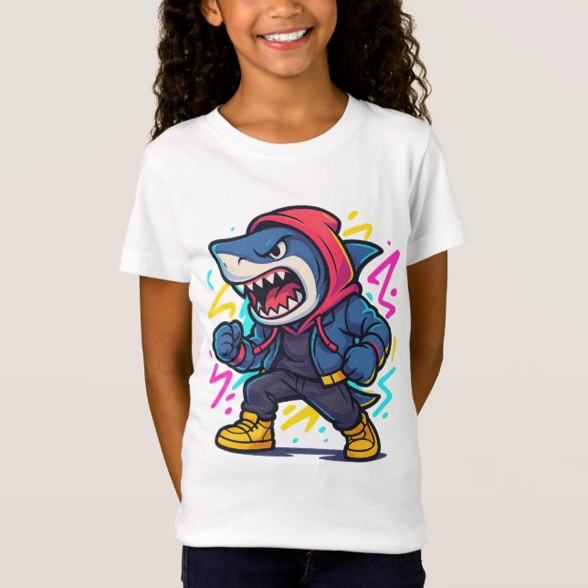 Cool Streetwear Shark Cartoon T-Shirt (Front)