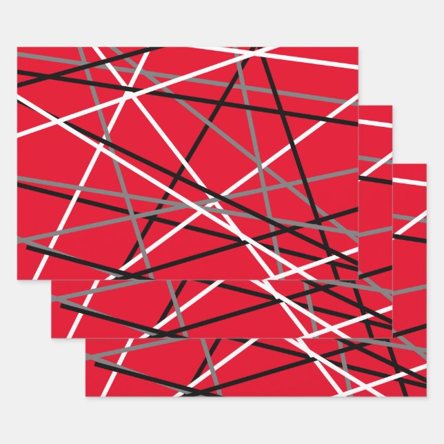 Cool Striped Guitar Red Grey White Black  Wrapping Paper Sheet (Set)