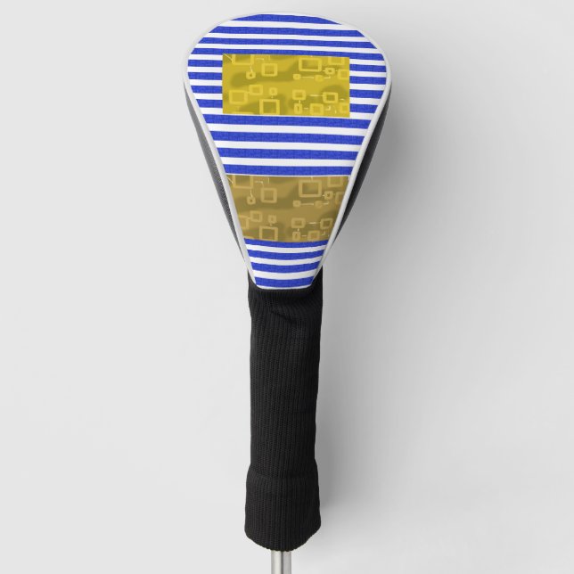 Cool Stripes Blue Gold Geometric  Golf Head Cover (Front)