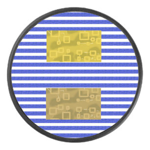 Cool Stripes Blue Gold Geometric  Hockey Puck