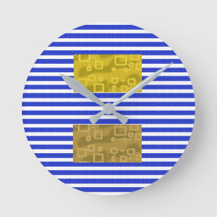 Cool Stripes Blue Gold Geometric  Round Clock