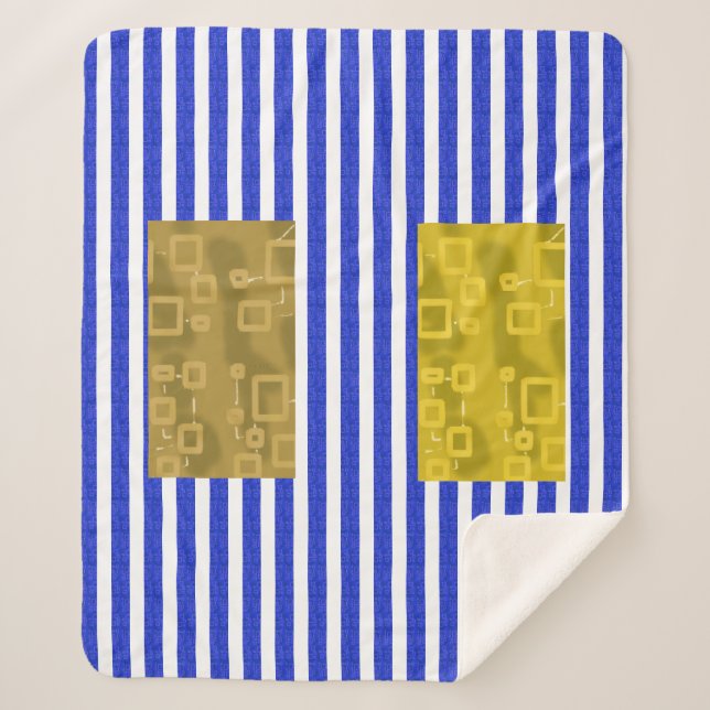 Cool Stripes Blue Gold Geometric  Sherpa Blanket (Front)
