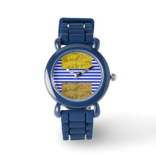 Cool Stripes Blue Gold Geometric Watch