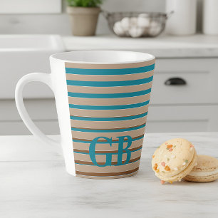 Cool Stripes Brown & Blue Monogrammed Latte Mug