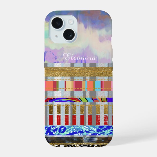 Cool Stripes Pattern With Name iPhone 15 Case (Back)