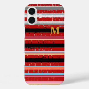 cool stripes with custom initial iPhone 16 plus case