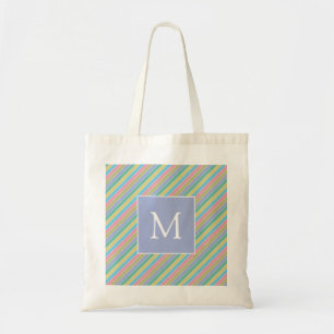Cool Stylish Colourful Diagonal Striped Monogram Tote Bag