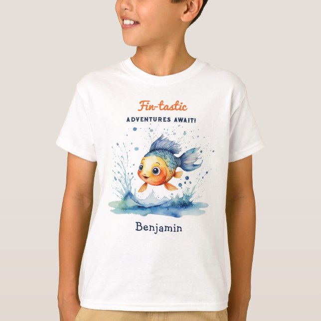 Cool Stylish Jumping Fish Personalised T-Shirt (Front)