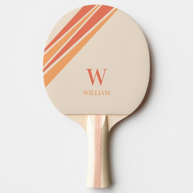 Cool Stylish Retro Stripes Monogram Name  Ping Pong Paddle (Front)