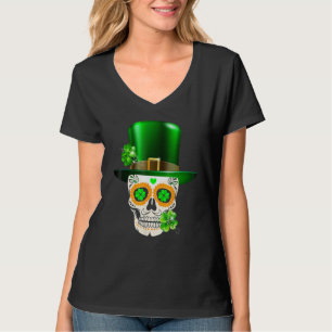 Cool Sugar Skull St Patrick's Day Shamrock Irish L T-Shirt