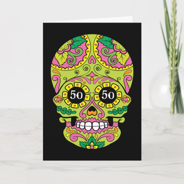 Cool Sugar Skull with Customisable Age Birthday Card (Front)