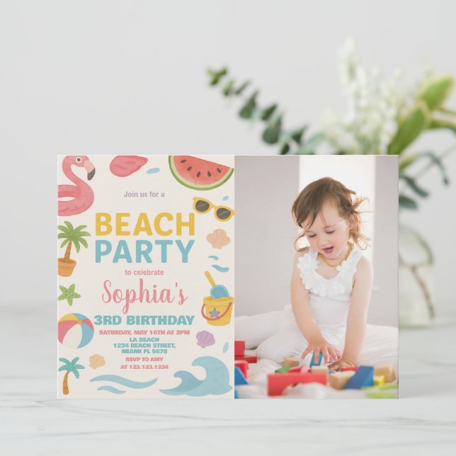 Cool Summer Beach Birthday Invitation & Decor (Standing Front)