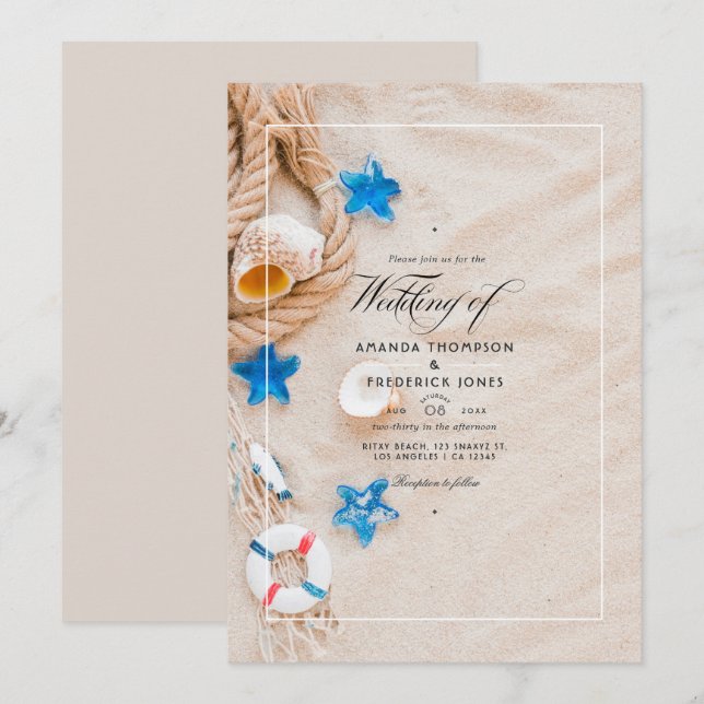 Cool Summer Beach Wedding Invitation (Front/Back)