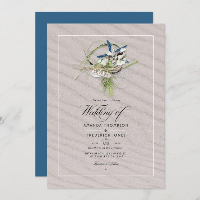 Cool Summer Beach Wedding Photo Invitation (Front/Back)
