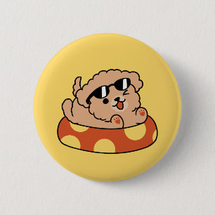 Cool Summer Dog Floating – Cute Puppy Pool Party 6 Cm Round Badge