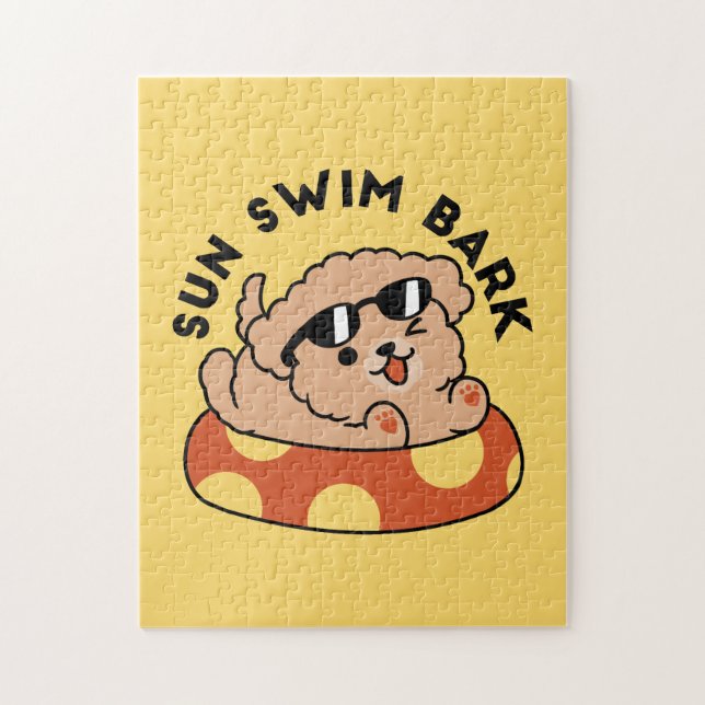Cool Summer Dog Floating – Cute Puppy Pool Party Jigsaw Puzzle (Vertical)