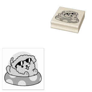 Cool Summer Dog Floating – Cute Puppy Pool Party Rubber Stamp