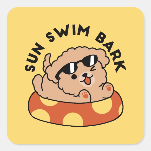 Cool Summer Dog Floating – Cute Puppy Pool Party Square Sticker (Front)
