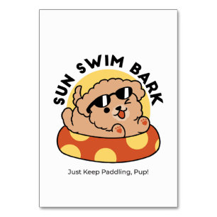 Cool Summer Dog Floating – Cute Puppy Pool Party Table Number