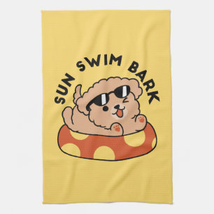 Cool Summer Dog Floating – Cute Puppy Pool Party Tea Towel