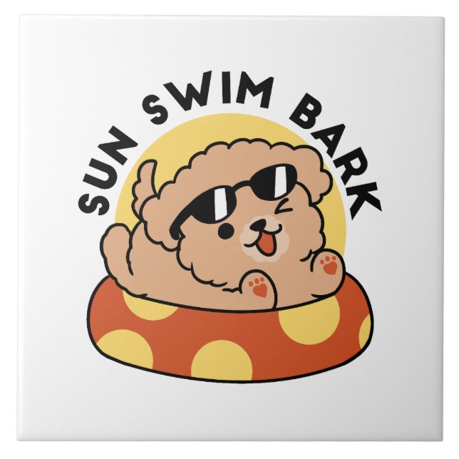 Cool Summer Dog Floating – Cute Puppy Pool Party Tile (Front)