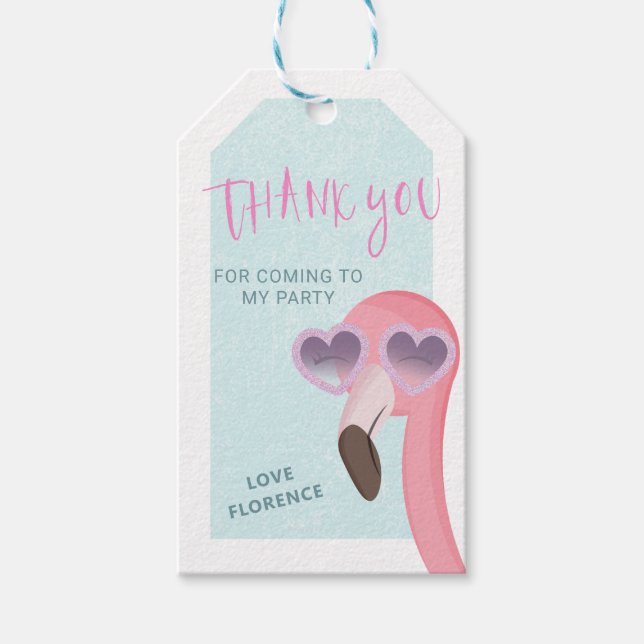 Cool Summer Flamingo | Heart Sunnies Favor Tag (Front)