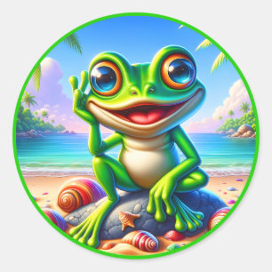 Cool Summer frog lovers beach Classic  Round Sticker