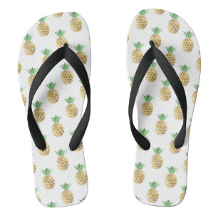 Cool Summer Gold Foil Pineapple Pattern Jandals