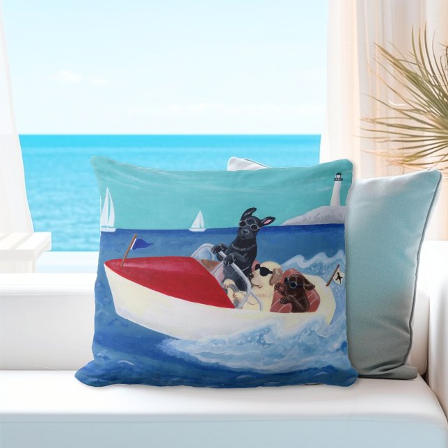 Cool Summer Labradors Painting Cushion (Cool Summer Labradors Throw Pillow.  Nice Gift Idea for Labrador Owner's Beach House.)