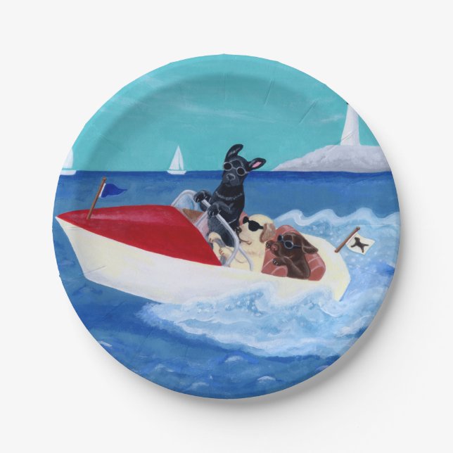 Cool Summer Labradors Painting Paper Plate (Front)