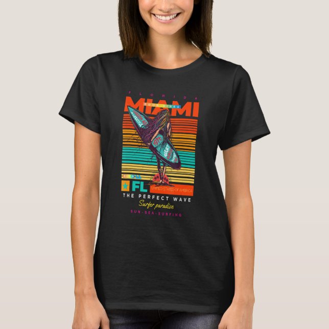 Cool Summer Miami FL. Adventure Illustration Outfi T-Shirt (Front)