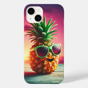 Cool Summer Pineapple with gree Sunglasses - Happy Case-Mate iPhone 14 Case