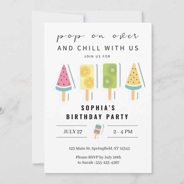 Cool Summer Popsicle Birthday Invitation (Front)