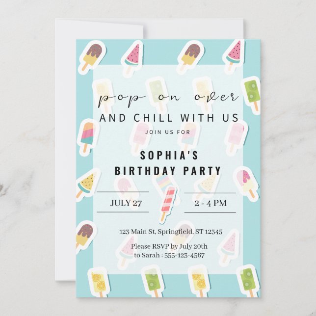 Cool Summer Popsicle Birthday Invitation (Front)