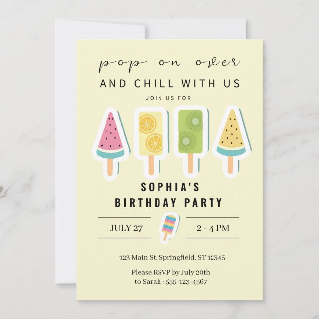 Cool Summer Popsicle Birthday Invitation (Front)