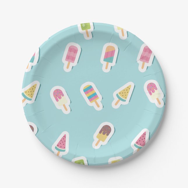 Cool Summer Popsicle Birthday Paper Plate (Front)