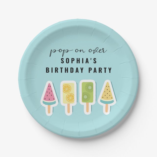 Cool Summer Popsicle Birthday Paper Plate (Front)